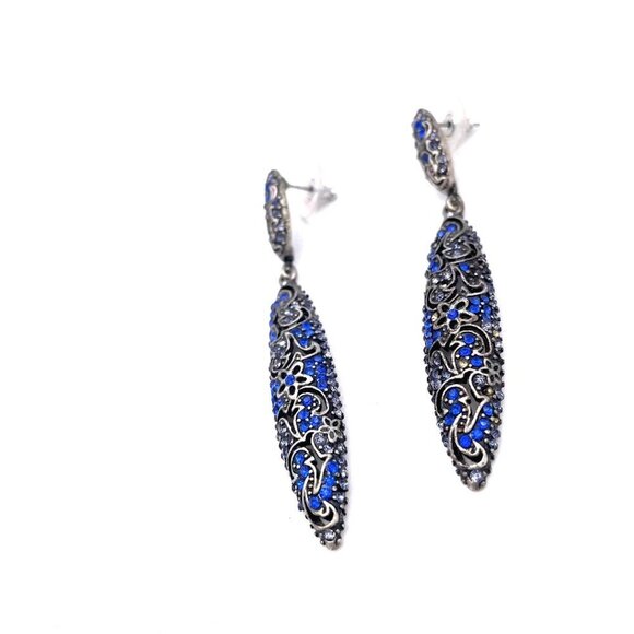 Blue Rhinestone Dangle Drop Earrings - Picture 1 of 5